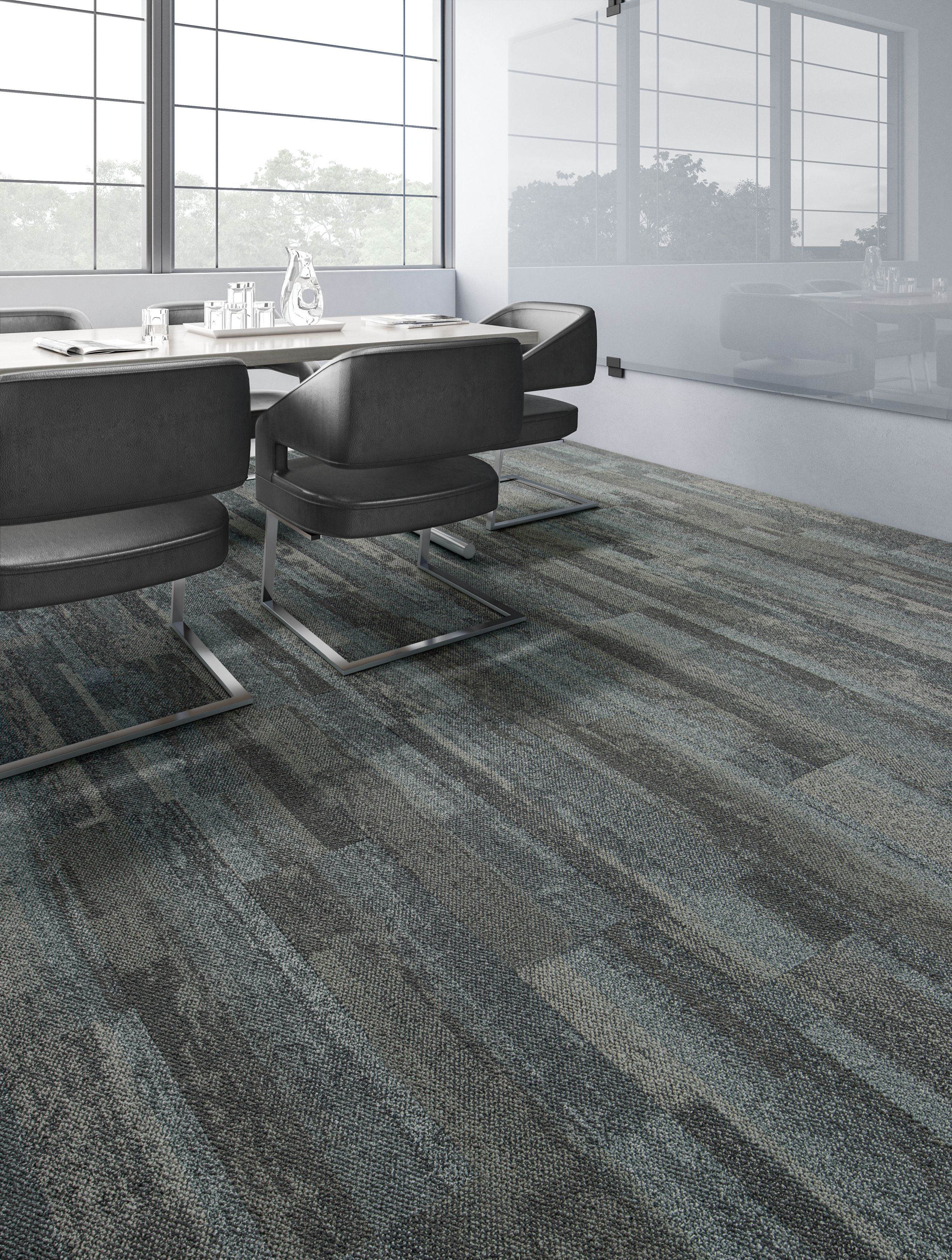 Interface Naturally Weathered plank carpet tile in office meeting room with reflection of natural light through windows imagen número 4